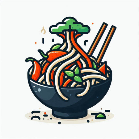 Noodles in a bowl with chopsticks. Vector illustration.のイラスト素材