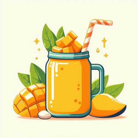 Mango smoothie in a jar with a straw. Vector illustration.のイラスト素材