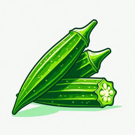 Illustration of fresh okra on white background. Vector illustration.のイラスト素材