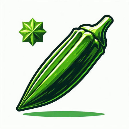 Vector illustration of a green okra with a star on white backgroundのイラスト素材