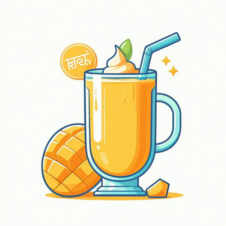 Mango smoothie in a glass with a straw. Vector illustration.のイラスト素材