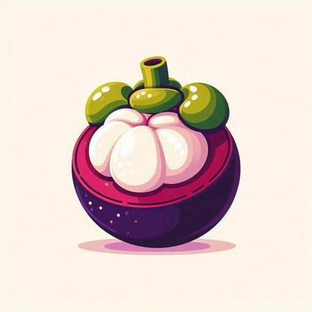 Mangosteen fruit vector illustration. Exotic tropical fruit. Cartoon style.のイラスト素材