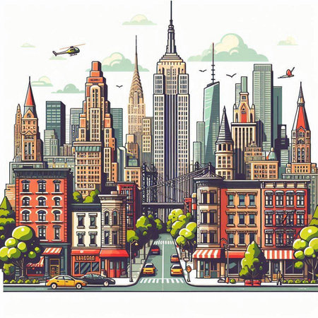 Cityscape with buildings and streets. Vector illustration in retro style.のイラスト素材