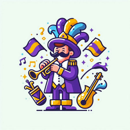 Mardi gras party vector illustration in cartoon style. Mardi Gras carnival poster design.のイラスト素材