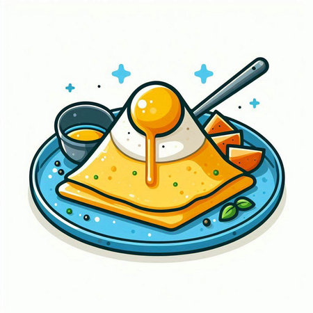 Pancakes with honey and ice cream on a plate. Vector illustration.のイラスト素材