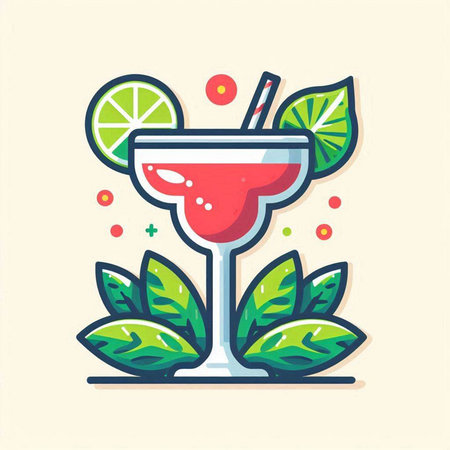 Cocktail with lime and mint. Vector illustration in flat styleのイラスト素材