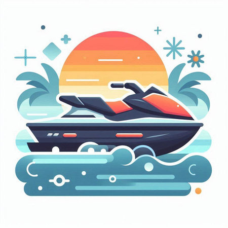 Vector illustration of a jet ski in the sea. Summer vacation concept.のイラスト素材
