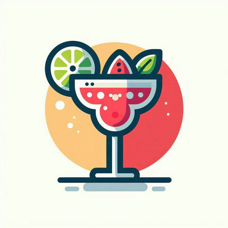 Cocktail with lime, strawberry and mint. Vector illustration.のイラスト素材