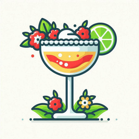 Cocktail with lime and berries in a glass. Vector illustration.のイラスト素材