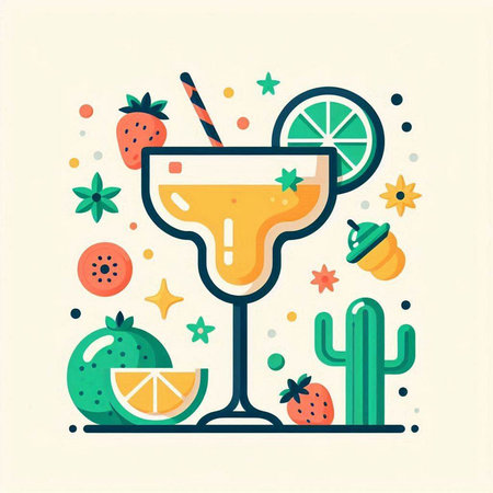 Cocktail with fruits and cacti. Vector illustration.のイラスト素材