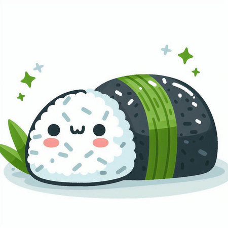Illustration of a Cute Sushi with a Smiling Faceのイラスト素材