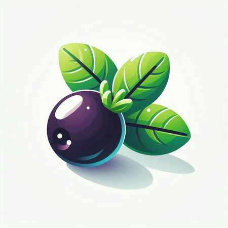 Blueberry with green leaves on a white background. Vector illustration.のイラスト素材