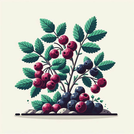 Vector illustration of a bunch of currant berries with green leaves.のイラスト素材