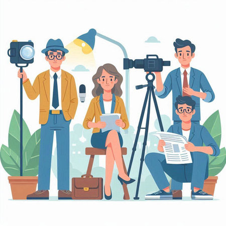 Journalist, journalist, cameraman, reporter, journalist. Vector illustration.のイラスト素材