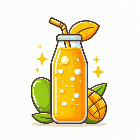 Mango smoothie in glass bottle with straw. Vector illustration.のイラスト素材