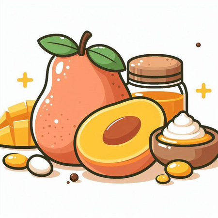 Illustration of a Fresh Mango, Orange, Avocado and Honeyのイラスト素材
