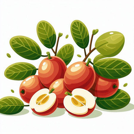 Cranberries with leaves on a white background. Vector illustration.のイラスト素材