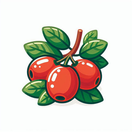 Cranberry with leaves on a white background. Vector illustration.のイラスト素材