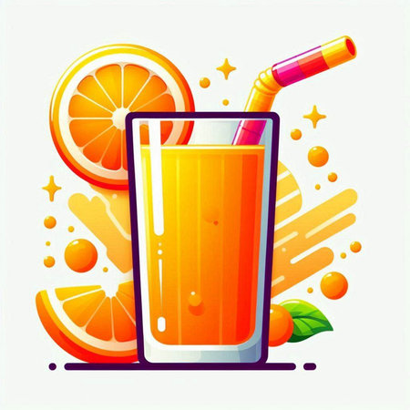 Orange juice in a glass with straw and orange slices. Vector illustration.のイラスト素材