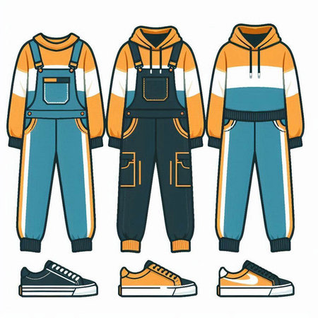 Hiking outfit set. Vector illustration of a ski suit and boots.のイラスト素材