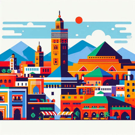 Kazakhstan cityscape. Colorful vector illustration in flat style.のイラスト素材