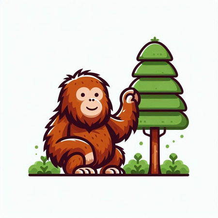 Illustration of a monkey with a tree on a white background.のイラスト素材