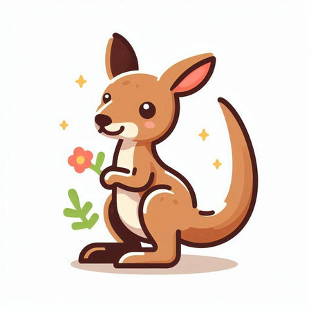 Kangaroo with flower vector illustration. Cute cartoon kangaroo.のイラスト素材