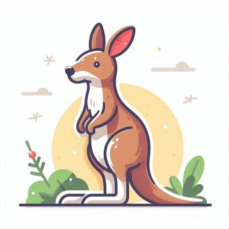 Kangaroo vector illustration. Cute cartoon kangaroo standing in the garden.のイラスト素材