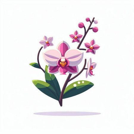 Orchid flower isolated on white background. Vector flat cartoon illustration.のイラスト素材