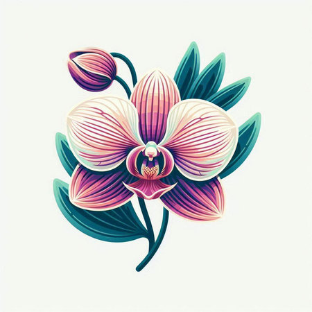 Orchid flower vector illustration, botanical hand drawn design element.のイラスト素材