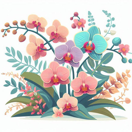 Floral background with orchids. Vector illustration for your designのイラスト素材