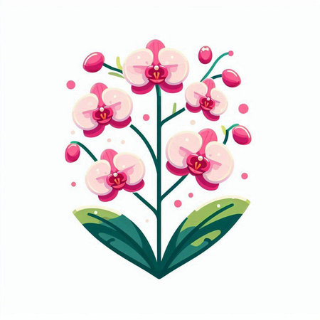 Pink orchid flower isolated on white background. Vector illustration in flat style.のイラスト素材
