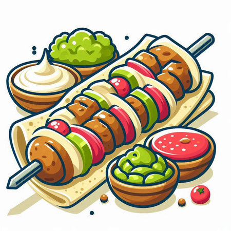 Shish kebab on skewers. Vector illustration of a barbecue.のイラスト素材
