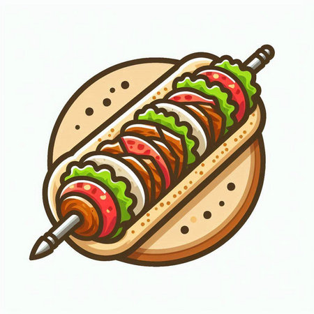 Illustration of a hot dog with ketchup and mayonnaiseのイラスト素材