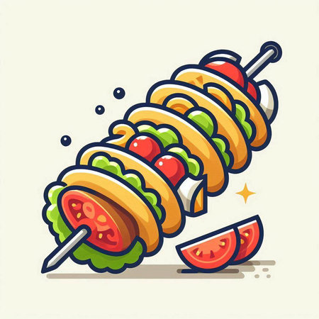 Vector illustration of a hot dog with tomato, lettuce and cucumberのイラスト素材