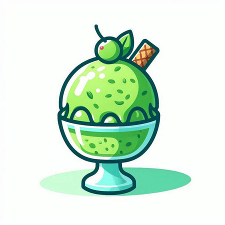 Ice cream in glass cup. Ice cream scoop. Vector illustration.のイラスト素材