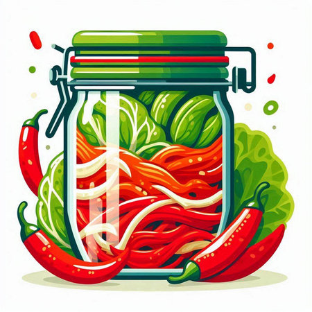 Pickled vegetables in a glass jar. Vector illustration in cartoon style.のイラスト素材