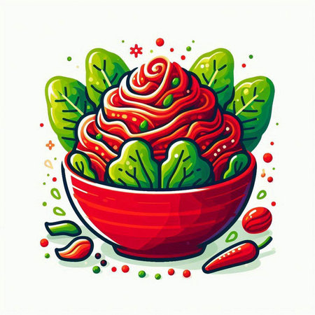 Vegetable salad in a bowl. Hand drawn vector illustration.のイラスト素材