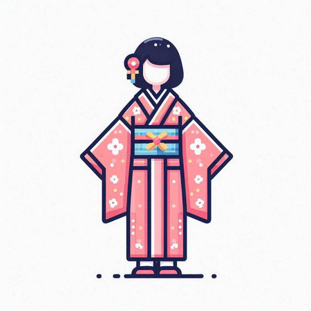 Japanese girl in kimono. Vector illustration in flat style.のイラスト素材