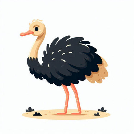 Ostrich isolated on white background. Vector illustration in cartoon style.のイラスト素材