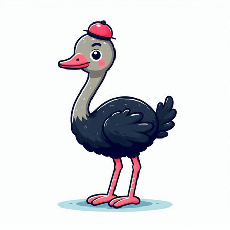Cute cartoon ostrich. Vector illustration isolated on white background.のイラスト素材