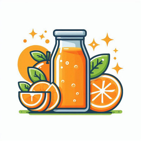 Orange juice in a bottle. Vector illustration in flat cartoon style.のイラスト素材