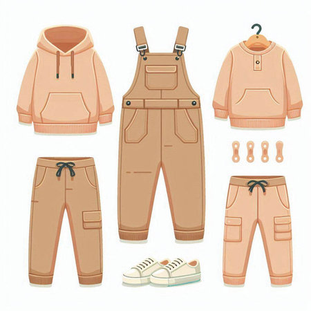 Vector set of clothes and accessories for children on a white background.のイラスト素材