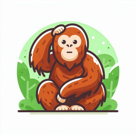 Cute monkey sitting on the grass. Vector illustration in cartoon style.のイラスト素材