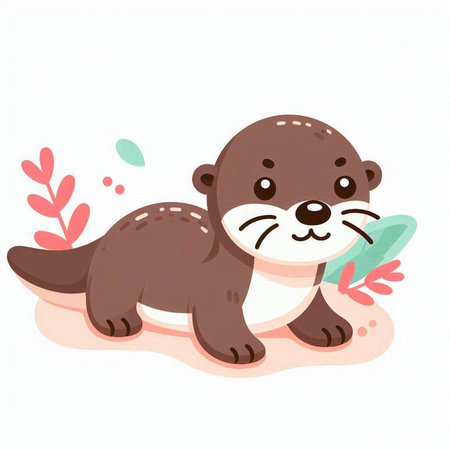 Cute little otter sitting on the ground. Vector illustration.のイラスト素材