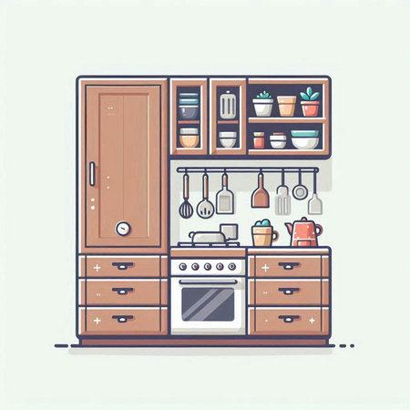 Kitchen interior. Furniture in flat style. Vector illustration.のイラスト素材