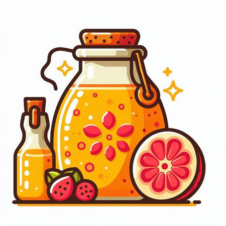 Fruit juice in a bottle. Vector illustration on white background.のイラスト素材