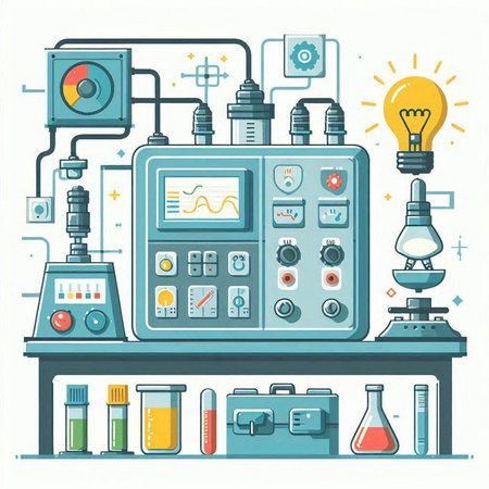 Vector illustration of laboratory equipment. Chemistry, biology, physics, medicine, chemistry.のイラスト素材