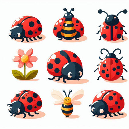Ladybugs set. Cute ladybugs collection. Vector illustration.のイラスト素材