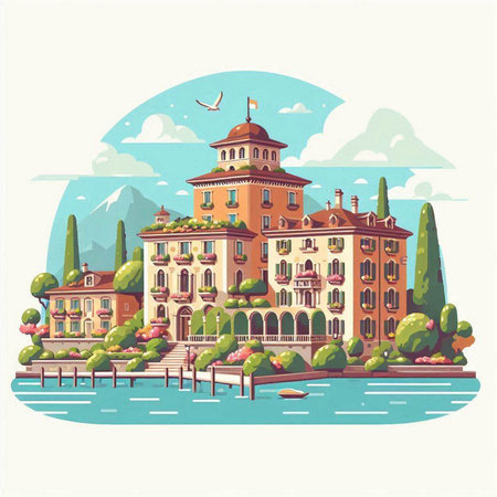 Venice, Italy. Vector illustration in retro style with the image of the old housesのイラスト素材